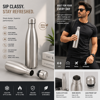 Sleek Silver Cola Bottle 500ml