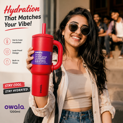 Owala Style Vacuum Insulated Tumbler 1200ml with Handle & Straw