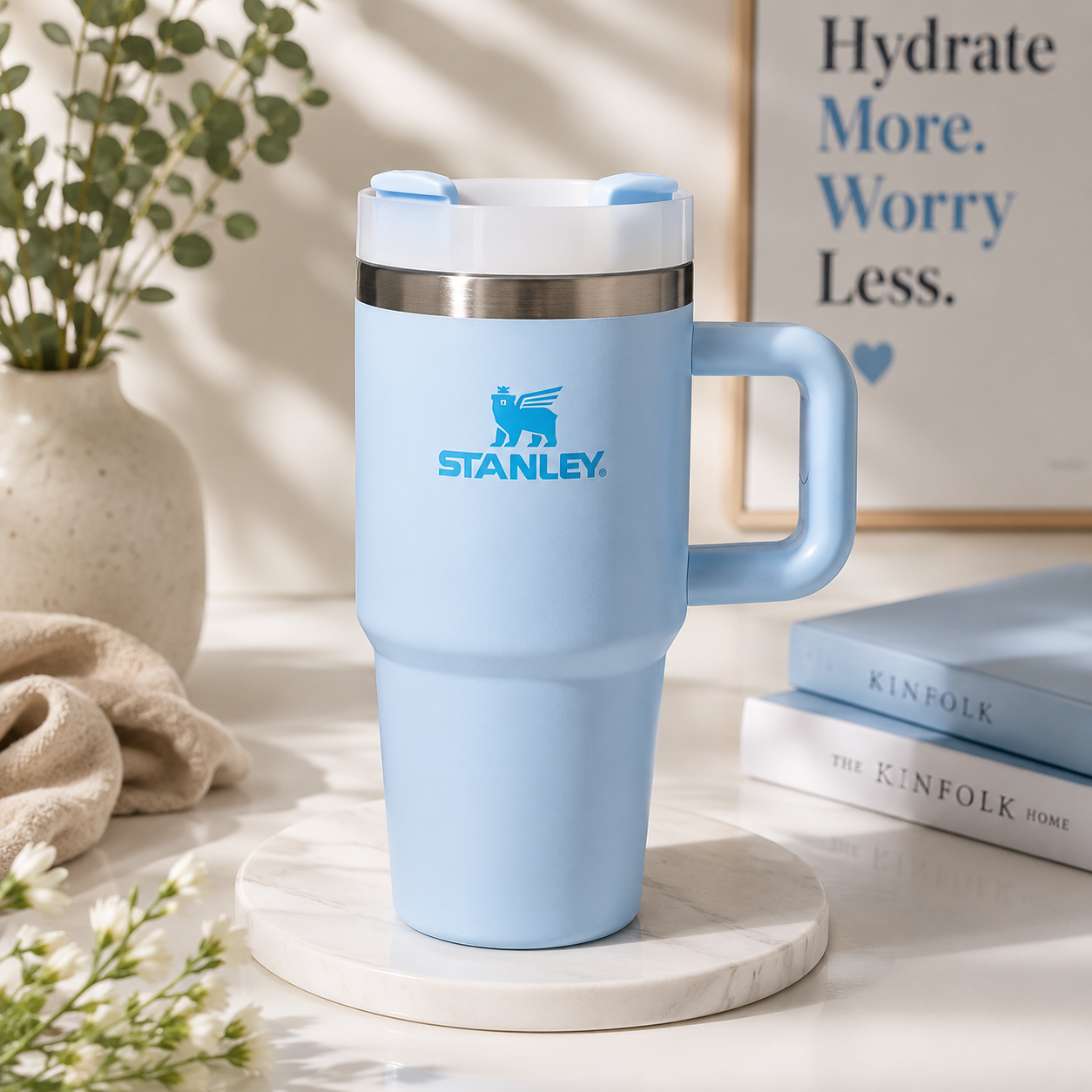 Stanley Style Stainless Steel Vacuum Insulated Tumbler 600ml with Straw