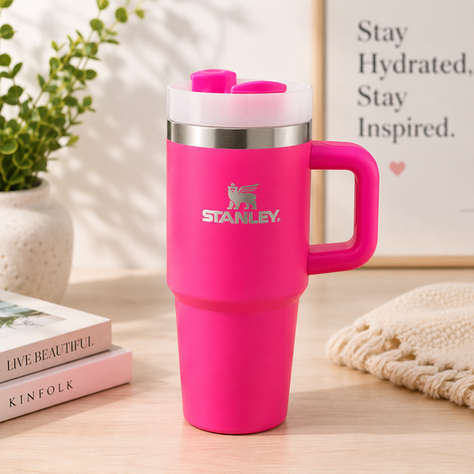 Stanley Style Stainless Steel Vacuum Insulated Tumbler 600ml with Straw
