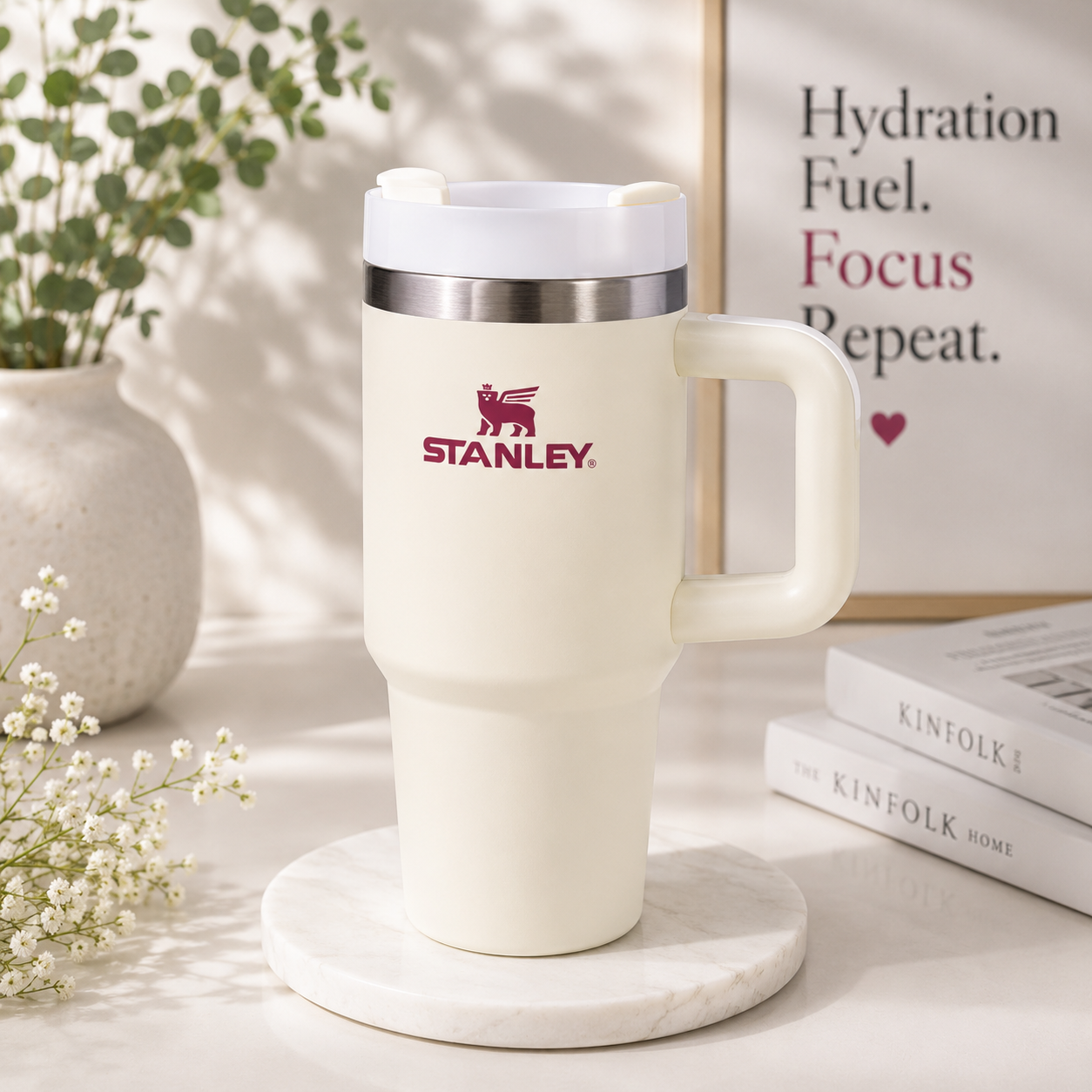 Stanley Style Stainless Steel Vacuum Insulated Tumbler 600ml with Straw