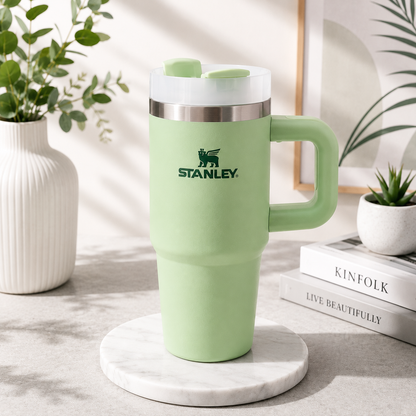 Stanley Style Stainless Steel Vacuum Insulated Tumbler 600ml with Straw