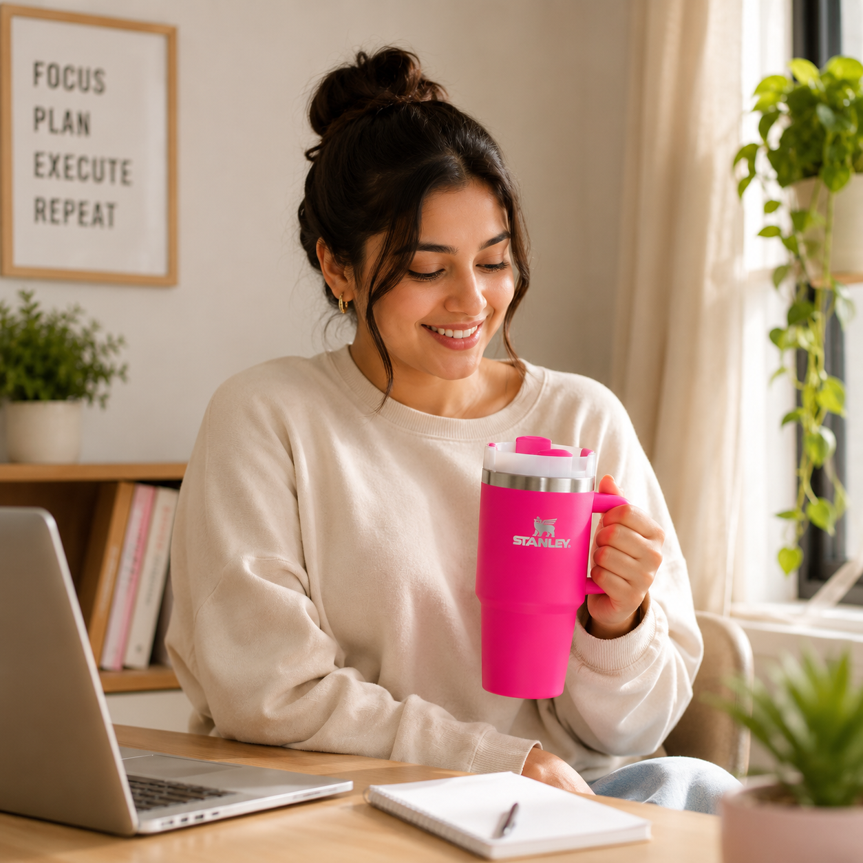 Stanley Style Stainless Steel Vacuum Insulated Tumbler 600ml with Straw