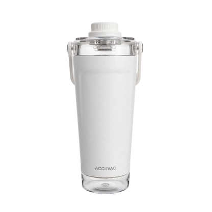 Accuvac Charge 650 Vacuum Flask - 650ml Matte White Stainless Steel Tumbler with Carry Handle & Sipper Lid | Office Travel Bottle | Nand Steel World