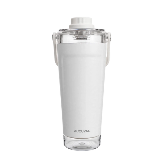 Accuvac Charge 650 Vacuum Flask - 650ml Matte White Stainless Steel Tumbler with Carry Handle & Sipper Lid | Office Travel Bottle | Nand Steel World