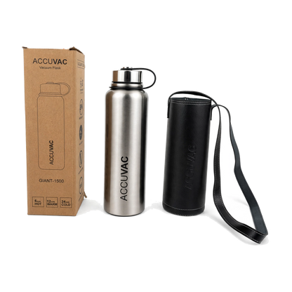 Accuvac Giant 1500ml Premium Stainless Steel Flask + Leather Sling Bag