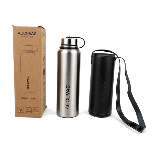 Accuvac Giant 1500ml Premium Stainless Steel Flask + Leather Sling Bag