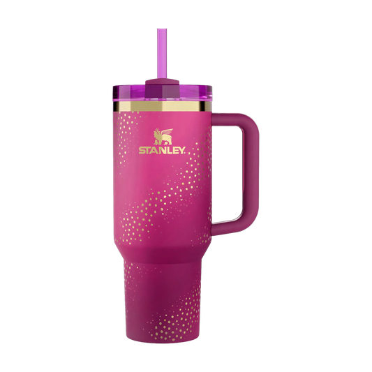 Magenta Sparkle Icon Tumbler 1200ml - Fuchsia Gold Dots Quencher with Purple Lid Handle & Straw | Limited Edition | Nand Steel World