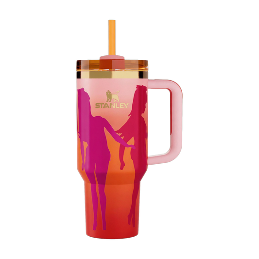 Sunset Silhouette Icon Tumbler 1200ml - Pink Orange Gradient Barbie Print Quencher with Handle & Straw | Limited Edition | Nand Steel World