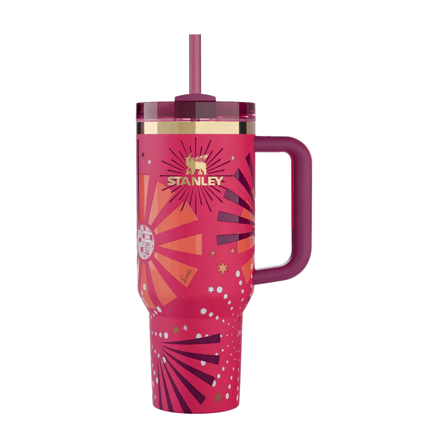 Festive Burst Icon Tumbler 1200ml - Hot Pink Sunburst Print Quencher with Handle & Straw | Limited Edition | Nand Steel World