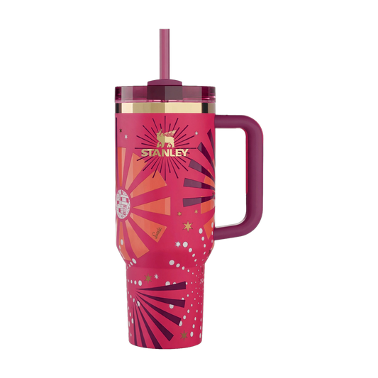 Festive Burst Icon Tumbler 1200ml - Hot Pink Sunburst Print Quencher with Handle & Straw | Limited Edition | Nand Steel World